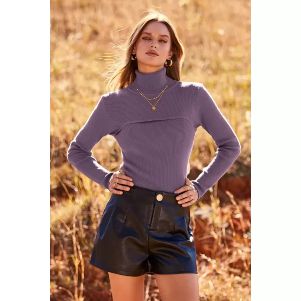 imagePRETTYGARDEN Womens Turtleneck Knit Sweater Long Sleeve Soft Classic Fit Pullover TopsPurple