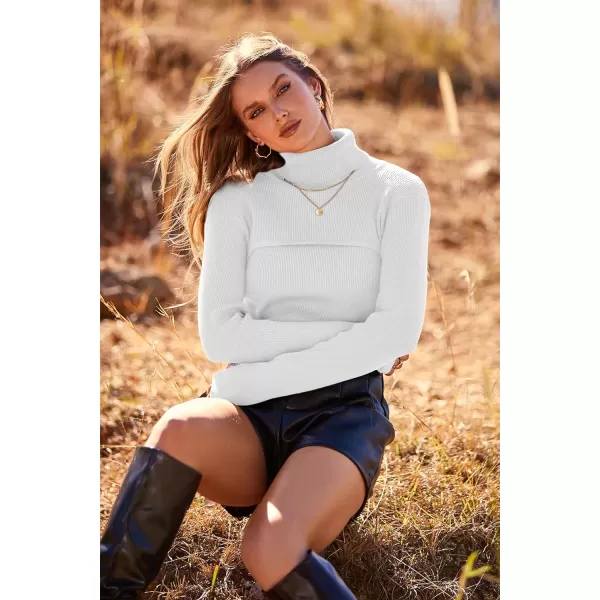 imagePRETTYGARDEN Womens Turtleneck Knit Sweater Long Sleeve Soft Classic Fit Pullover TopsWhite