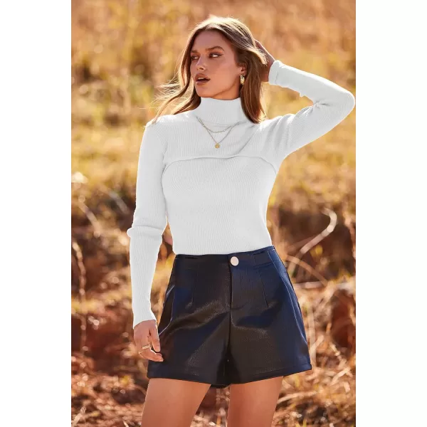 imagePRETTYGARDEN Womens Turtleneck Knit Sweater Long Sleeve Soft Classic Fit Pullover TopsWhite