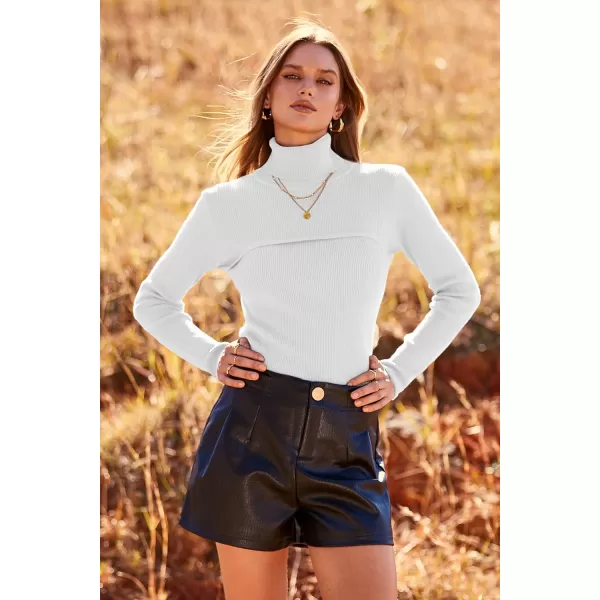 imagePRETTYGARDEN Womens Turtleneck Knit Sweater Long Sleeve Soft Classic Fit Pullover TopsWhite