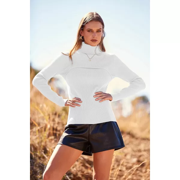 imagePRETTYGARDEN Womens Turtleneck Knit Sweater Long Sleeve Soft Classic Fit Pullover TopsWhite