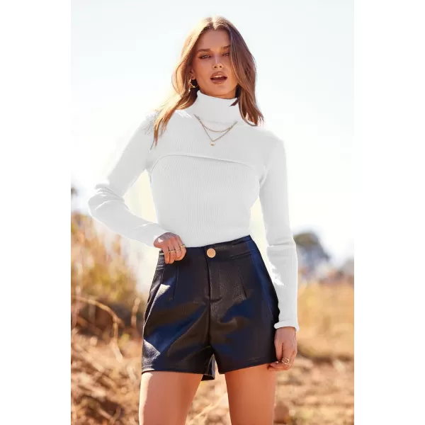 imagePRETTYGARDEN Womens Turtleneck Knit Sweater Long Sleeve Soft Classic Fit Pullover TopsWhite