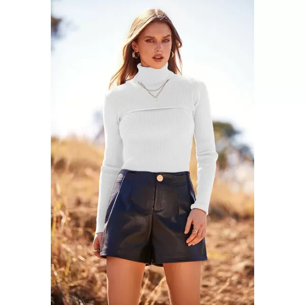imagePRETTYGARDEN Womens Turtleneck Knit Sweater Long Sleeve Soft Classic Fit Pullover TopsWhite