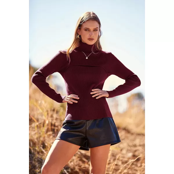 imagePRETTYGARDEN Womens Turtleneck Knit Sweater Long Sleeve Soft Classic Fit Pullover TopsWine Red