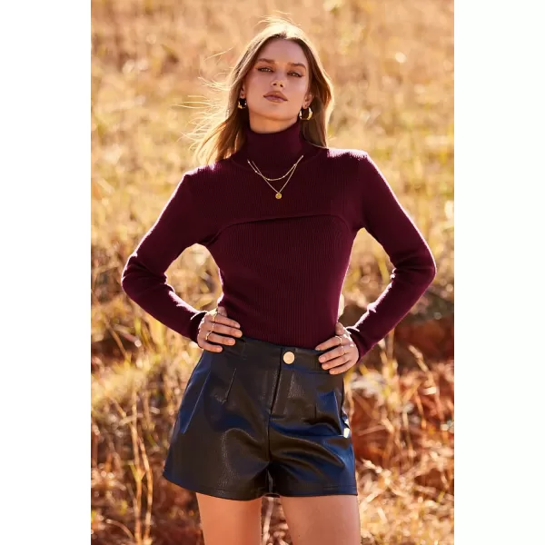 imagePRETTYGARDEN Womens Turtleneck Knit Sweater Long Sleeve Soft Classic Fit Pullover TopsWine Red