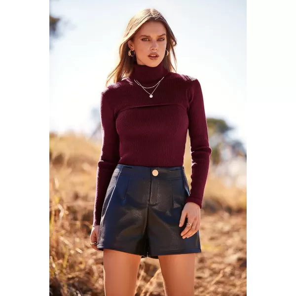 imagePRETTYGARDEN Womens Turtleneck Knit Sweater Long Sleeve Soft Classic Fit Pullover TopsWine Red