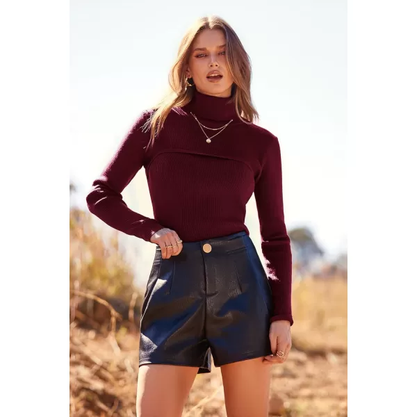 imagePRETTYGARDEN Womens Turtleneck Knit Sweater Long Sleeve Soft Classic Fit Pullover TopsWine Red