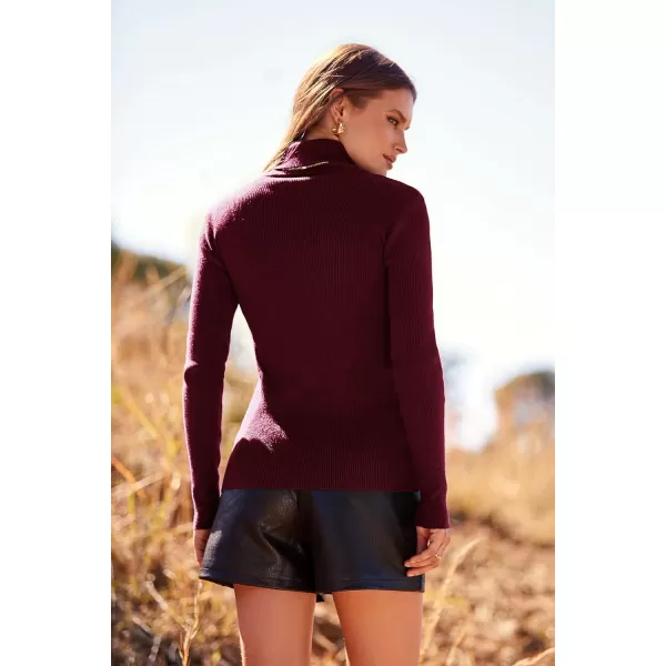imagePRETTYGARDEN Womens Turtleneck Knit Sweater Long Sleeve Soft Classic Fit Pullover TopsWine Red