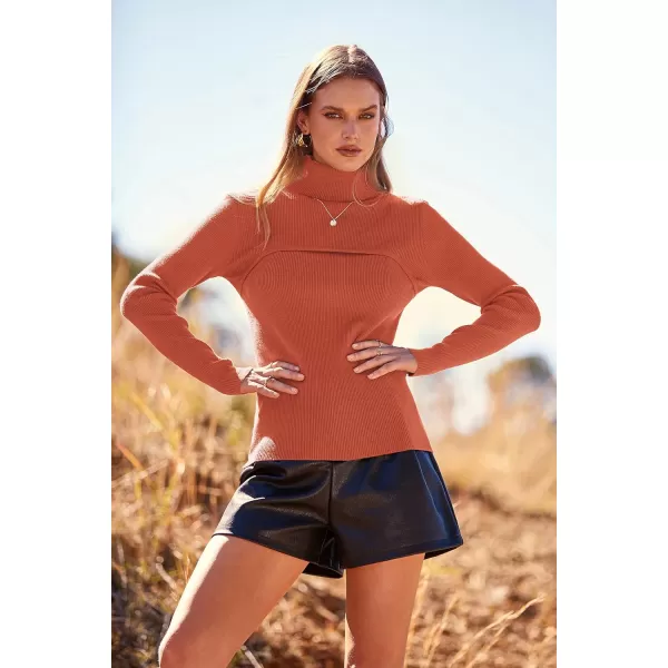 imagePRETTYGARDEN Womens Turtleneck Knit Sweater Long Sleeve Soft Classic Fit Pullover TopsXiu Red