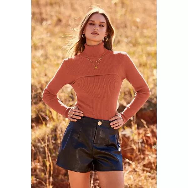 imagePRETTYGARDEN Womens Turtleneck Knit Sweater Long Sleeve Soft Classic Fit Pullover TopsXiu Red