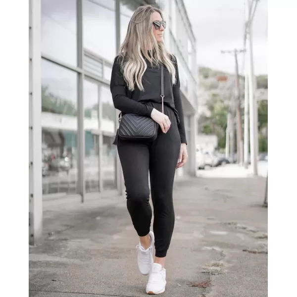 imagePRETTYGARDEN Womens Two Piece Outfit Long Sleeve Crewneck Pullover Tops And Long Pants TracksuitAblack