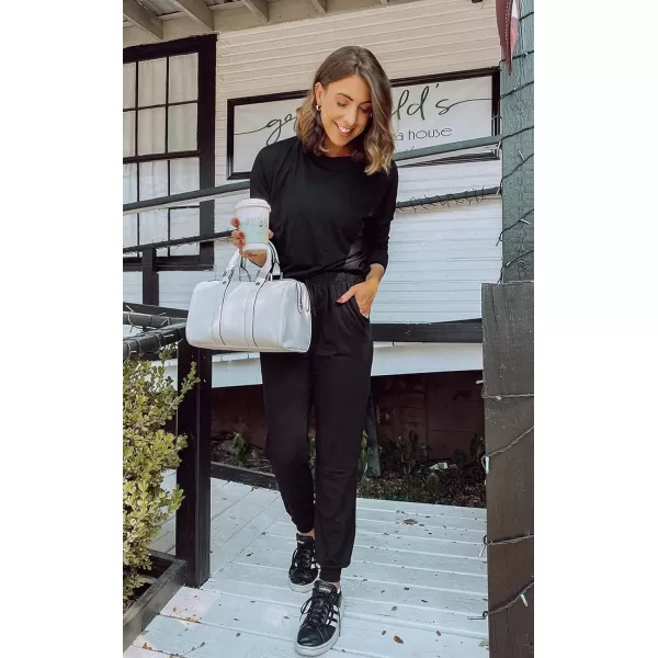 imagePRETTYGARDEN Womens Two Piece Outfit Long Sleeve Crewneck Pullover Tops And Long Pants TracksuitAblack