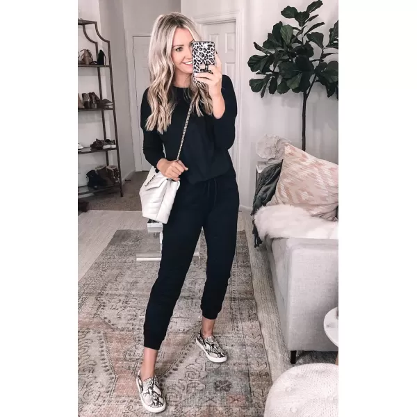 imagePRETTYGARDEN Womens Two Piece Outfit Long Sleeve Crewneck Pullover Tops And Long Pants TracksuitAblack