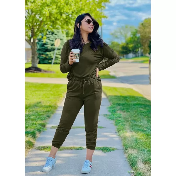 imagePRETTYGARDEN Womens Two Piece Outfit Long Sleeve Crewneck Pullover Tops And Long Pants TracksuitArmy Green