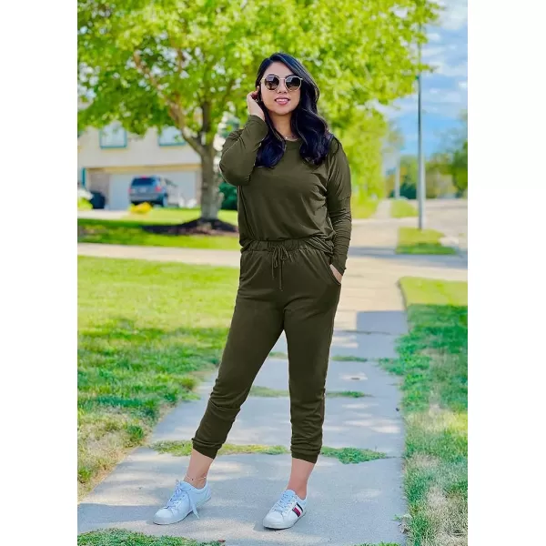imagePRETTYGARDEN Womens Two Piece Outfit Long Sleeve Crewneck Pullover Tops And Long Pants TracksuitArmy Green