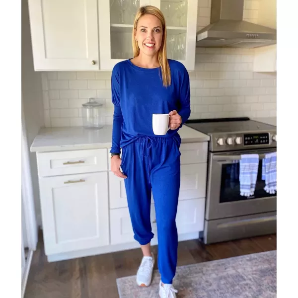 imagePRETTYGARDEN Womens Two Piece Outfit Long Sleeve Crewneck Pullover Tops And Long Pants TracksuitBlue
