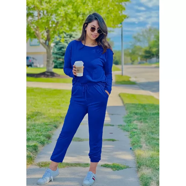 imagePRETTYGARDEN Womens Two Piece Outfit Long Sleeve Crewneck Pullover Tops And Long Pants TracksuitBlue