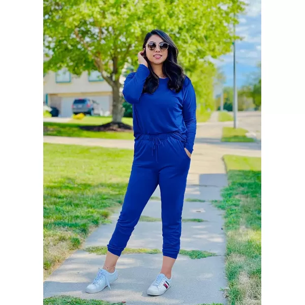 imagePRETTYGARDEN Womens Two Piece Outfit Long Sleeve Crewneck Pullover Tops And Long Pants TracksuitBlue