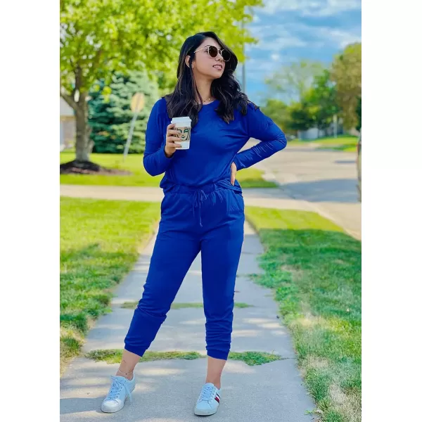 imagePRETTYGARDEN Womens Two Piece Outfit Long Sleeve Crewneck Pullover Tops And Long Pants TracksuitBlue