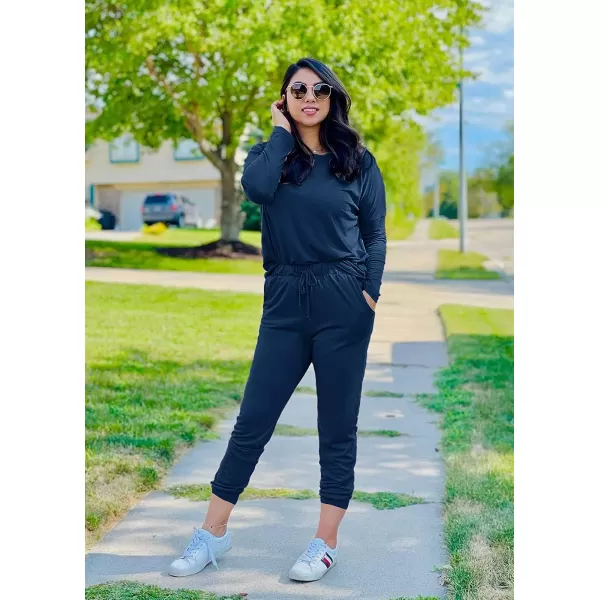 imagePRETTYGARDEN Womens Two Piece Outfit Long Sleeve Crewneck Pullover Tops And Long Pants TracksuitDark Blue