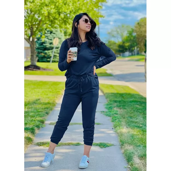 imagePRETTYGARDEN Womens Two Piece Outfit Long Sleeve Crewneck Pullover Tops And Long Pants TracksuitDark Blue