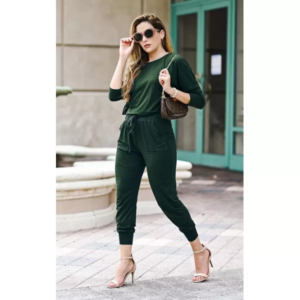 imagePRETTYGARDEN Womens Two Piece Outfit Long Sleeve Crewneck Pullover Tops And Long Pants TracksuitDark Green