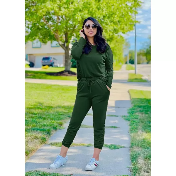 imagePRETTYGARDEN Womens Two Piece Outfit Long Sleeve Crewneck Pullover Tops And Long Pants TracksuitDark Green