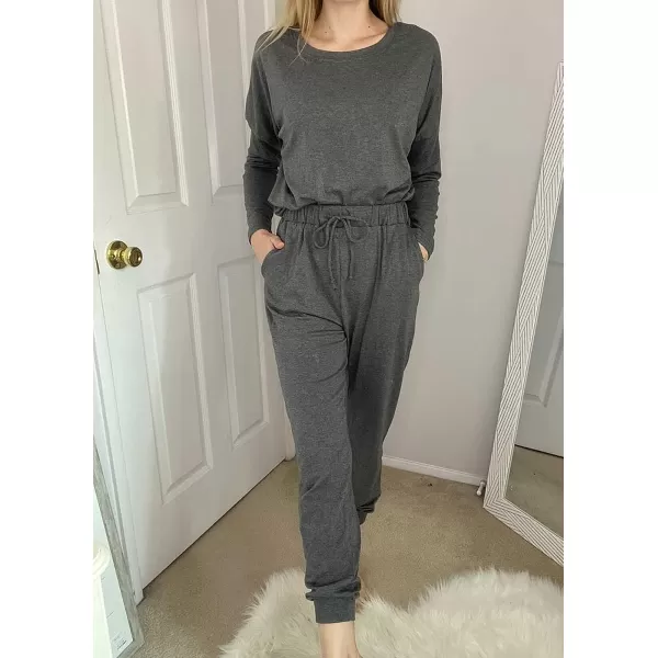 imagePRETTYGARDEN Womens Two Piece Outfit Long Sleeve Crewneck Pullover Tops And Long Pants TracksuitDark Grey