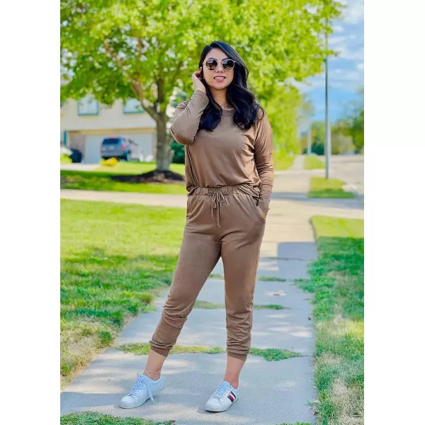 imagePRETTYGARDEN Womens Two Piece Outfit Long Sleeve Crewneck Pullover Tops And Long Pants TracksuitDark Khaki