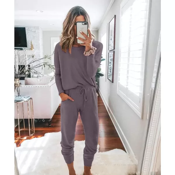 imagePRETTYGARDEN Womens Two Piece Outfit Long Sleeve Crewneck Pullover Tops And Long Pants TracksuitGrey