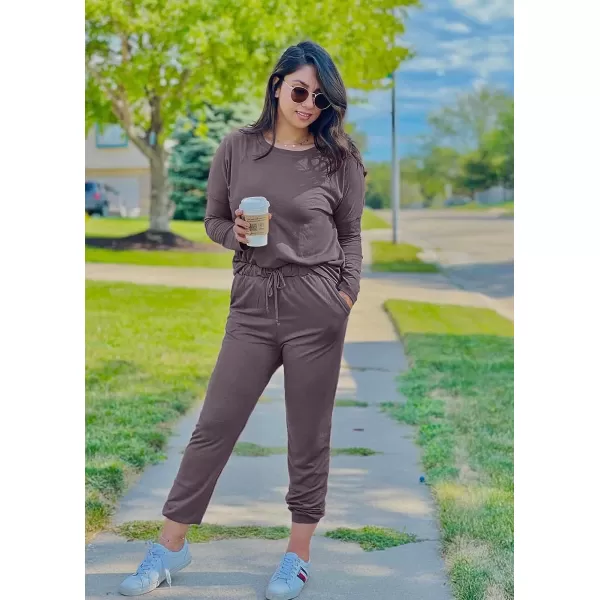imagePRETTYGARDEN Womens Two Piece Outfit Long Sleeve Crewneck Pullover Tops And Long Pants TracksuitGrey
