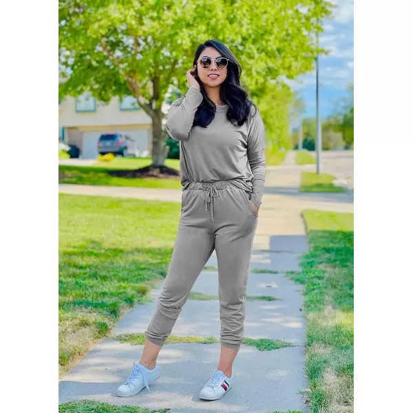 imagePRETTYGARDEN Womens Two Piece Outfit Long Sleeve Crewneck Pullover Tops And Long Pants TracksuitLight Grey