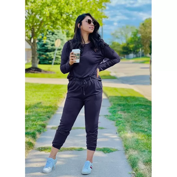 imagePRETTYGARDEN Womens Two Piece Outfit Long Sleeve Crewneck Pullover Tops And Long Pants TracksuitNavy