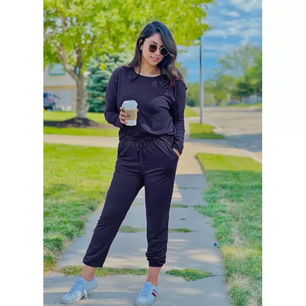 imagePRETTYGARDEN Womens Two Piece Outfit Long Sleeve Crewneck Pullover Tops And Long Pants TracksuitNavy