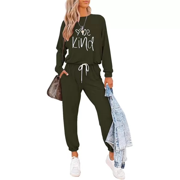 imagePRETTYGARDEN Womens Two Piece Outfit Long Sleeve Crewneck Pullover Tops And Long Pants TracksuitPatternedarmy Green