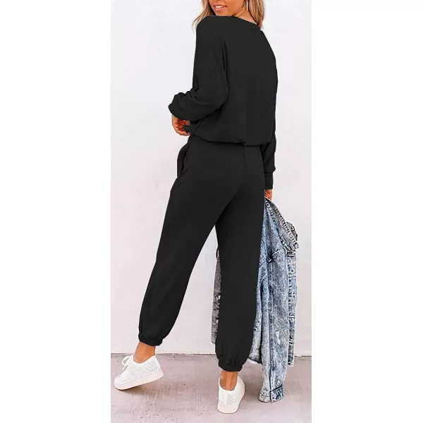 imagePRETTYGARDEN Womens Two Piece Outfit Long Sleeve Crewneck Pullover Tops And Long Pants TracksuitPatternedblack