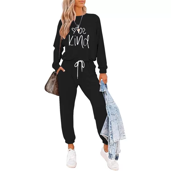 imagePRETTYGARDEN Womens Two Piece Outfit Long Sleeve Crewneck Pullover Tops And Long Pants TracksuitPatternedblack