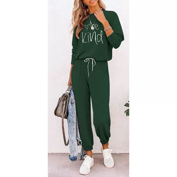 imagePRETTYGARDEN Womens Two Piece Outfit Long Sleeve Crewneck Pullover Tops And Long Pants TracksuitPatterneddark Green