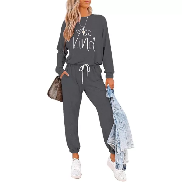 imagePRETTYGARDEN Womens Two Piece Outfit Long Sleeve Crewneck Pullover Tops And Long Pants TracksuitPatterneddark Grey