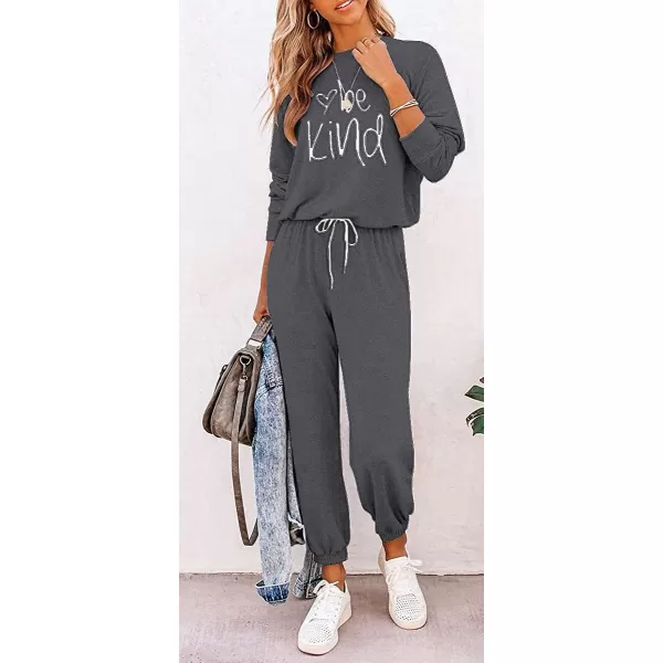 imagePRETTYGARDEN Womens Two Piece Outfit Long Sleeve Crewneck Pullover Tops And Long Pants TracksuitPatterneddark Grey