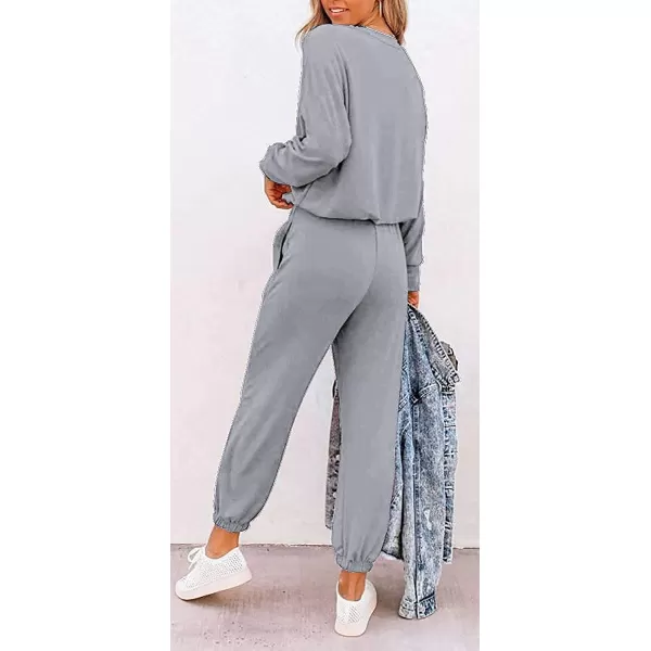 imagePRETTYGARDEN Womens Two Piece Outfit Long Sleeve Crewneck Pullover Tops And Long Pants TracksuitPatternedgrey
