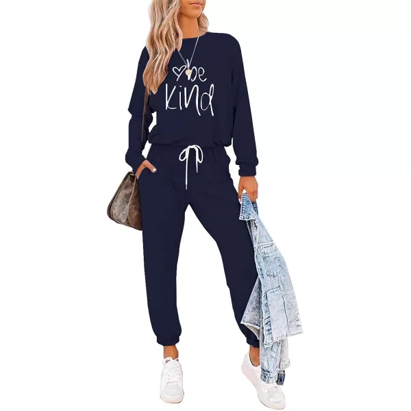 imagePRETTYGARDEN Womens Two Piece Outfit Long Sleeve Crewneck Pullover Tops And Long Pants TracksuitPatternednavy