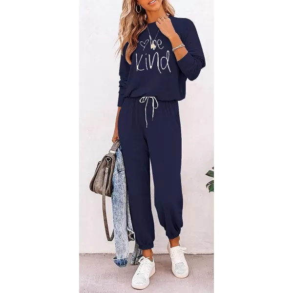 imagePRETTYGARDEN Womens Two Piece Outfit Long Sleeve Crewneck Pullover Tops And Long Pants TracksuitPatternednavy