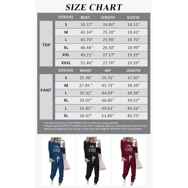 imagePRETTYGARDEN Womens Two Piece Outfit Long Sleeve Crewneck Pullover Tops And Long Pants TracksuitPatternedwine Red