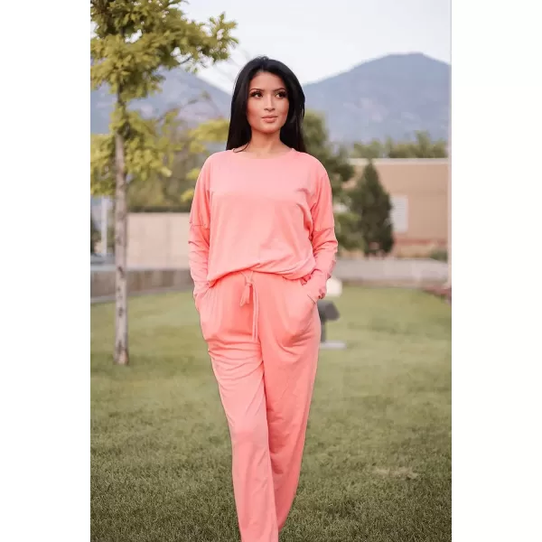 imagePRETTYGARDEN Womens Two Piece Outfit Long Sleeve Crewneck Pullover Tops And Long Pants TracksuitPink