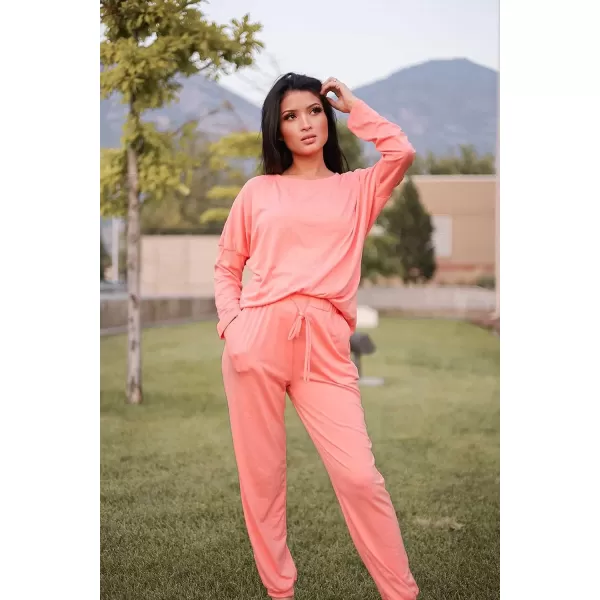 imagePRETTYGARDEN Womens Two Piece Outfit Long Sleeve Crewneck Pullover Tops And Long Pants TracksuitPink