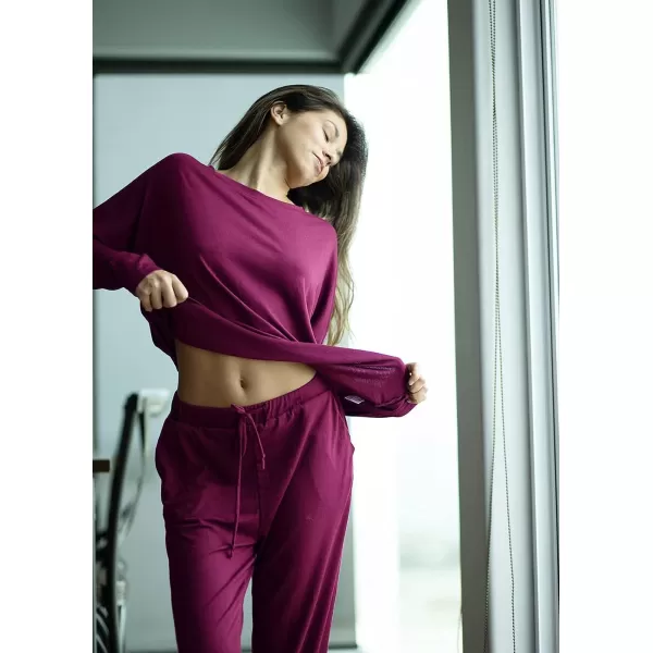 imagePRETTYGARDEN Womens Two Piece Outfit Long Sleeve Crewneck Pullover Tops And Long Pants TracksuitPurple