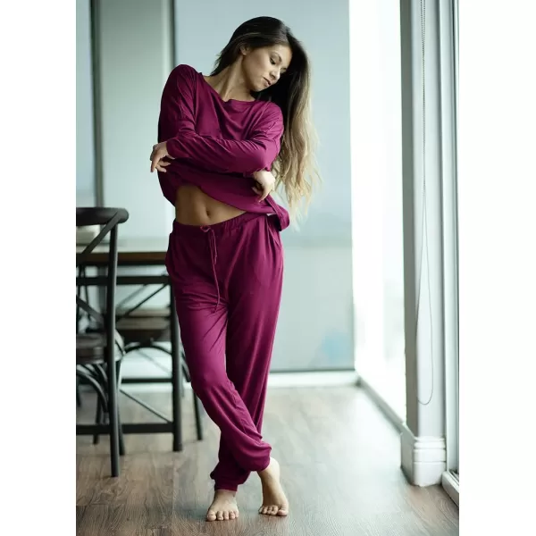 imagePRETTYGARDEN Womens Two Piece Outfit Long Sleeve Crewneck Pullover Tops And Long Pants TracksuitPurple