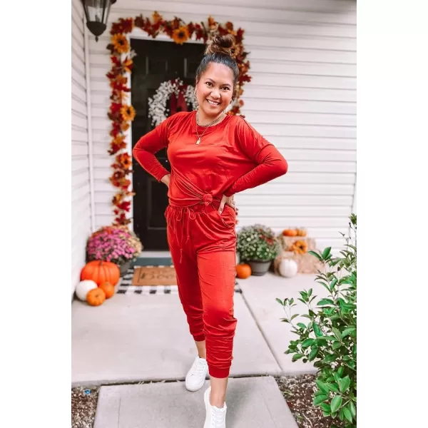 imagePRETTYGARDEN Womens Two Piece Outfit Long Sleeve Crewneck Pullover Tops And Long Pants TracksuitRed