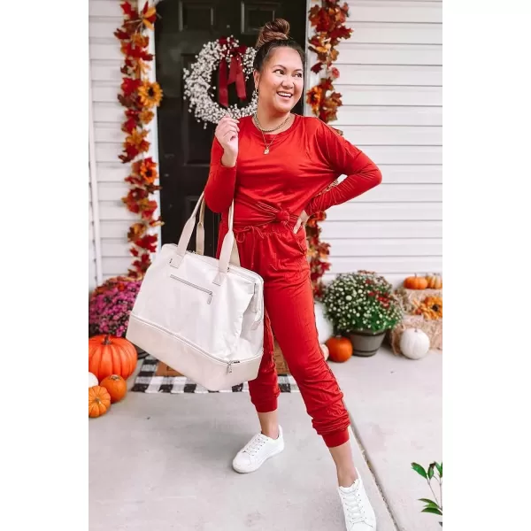 imagePRETTYGARDEN Womens Two Piece Outfit Long Sleeve Crewneck Pullover Tops And Long Pants TracksuitRed